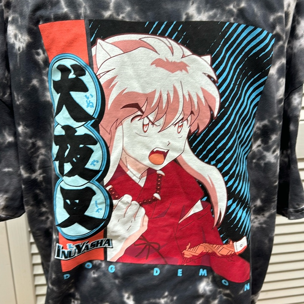 Inuyasha 2009 Black White TieDye Dog Demon Anime Shirt Size XL